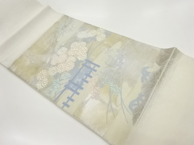 秋草・稲束模様織出し袋帯